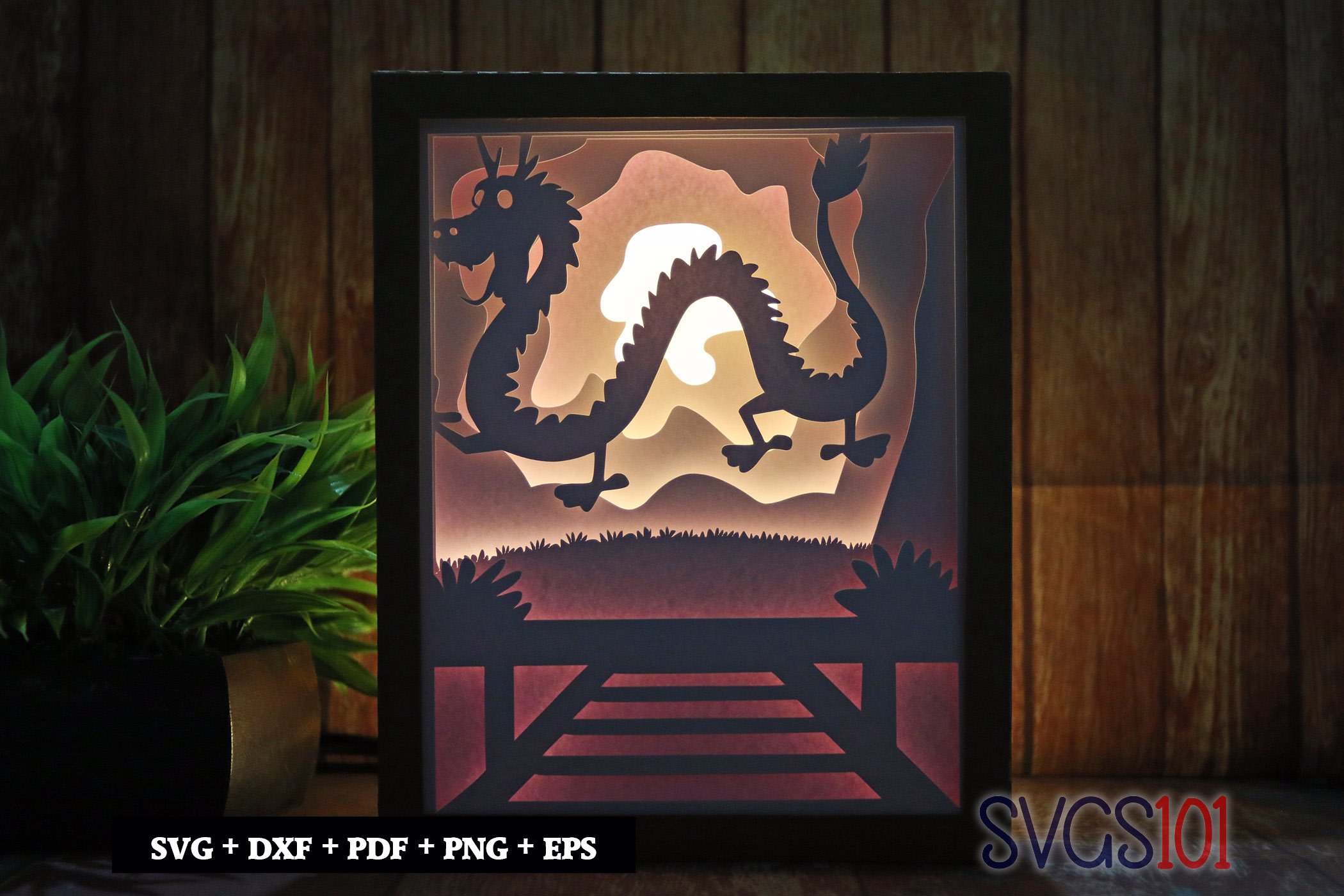 Chinese Dragon Paper 3D Shadow Box SVG 8x10