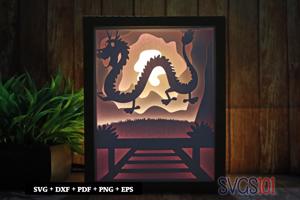 Chinese Dragon Paper 3D Shadow Box SVG 8x10