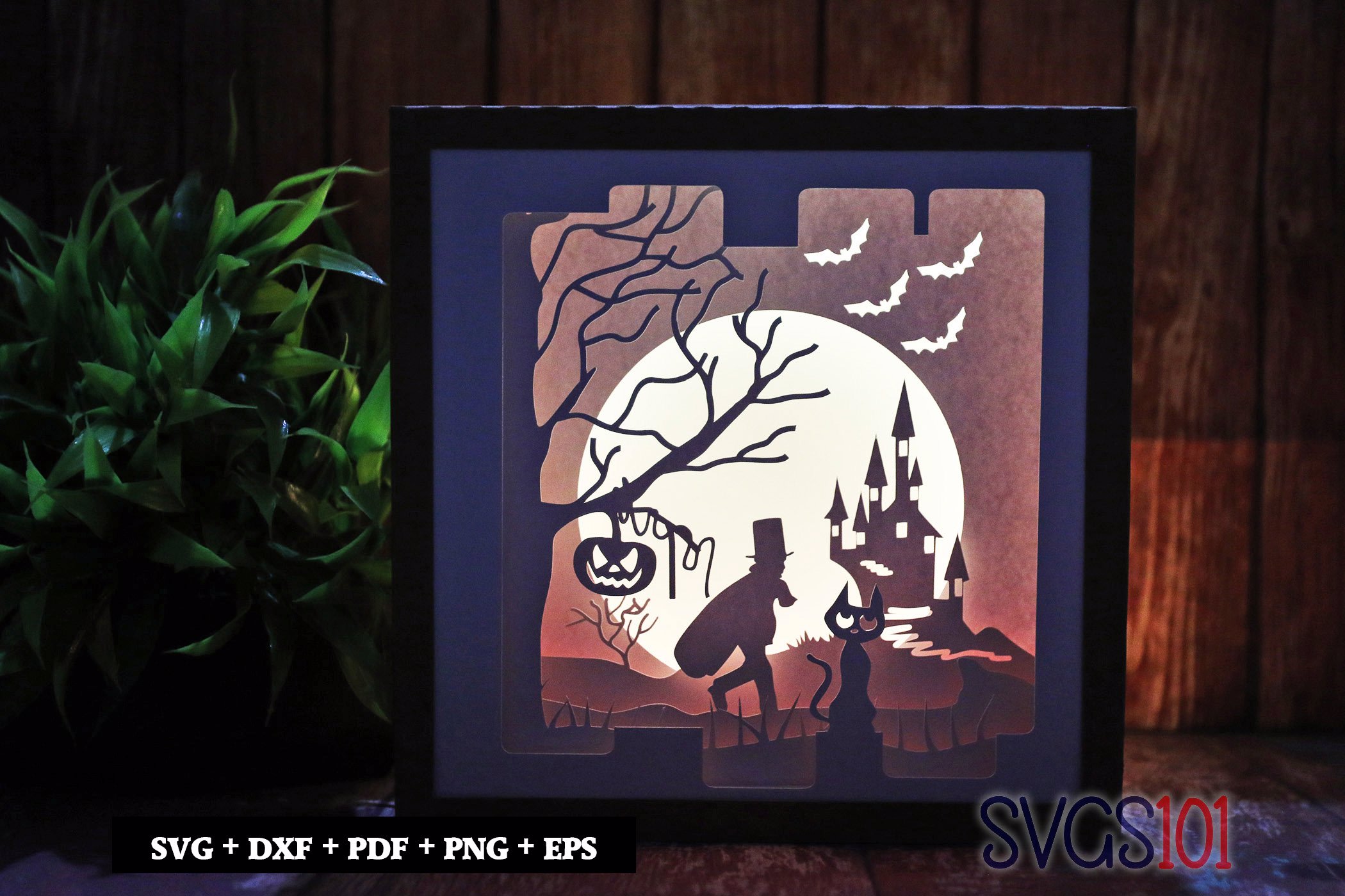 Halloween Castle Shadow Box Light Box 8x8, 12x12