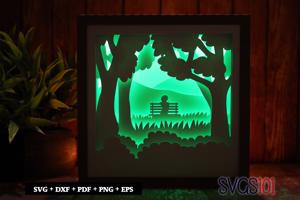 Lonely Person Sitting on Bench Shadow Box Light Box 8x8, 12x12