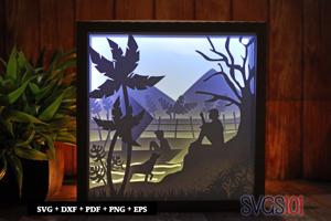 Boy Fishing and Watching DIY Shadow Box Light Box 8x8, 12x12