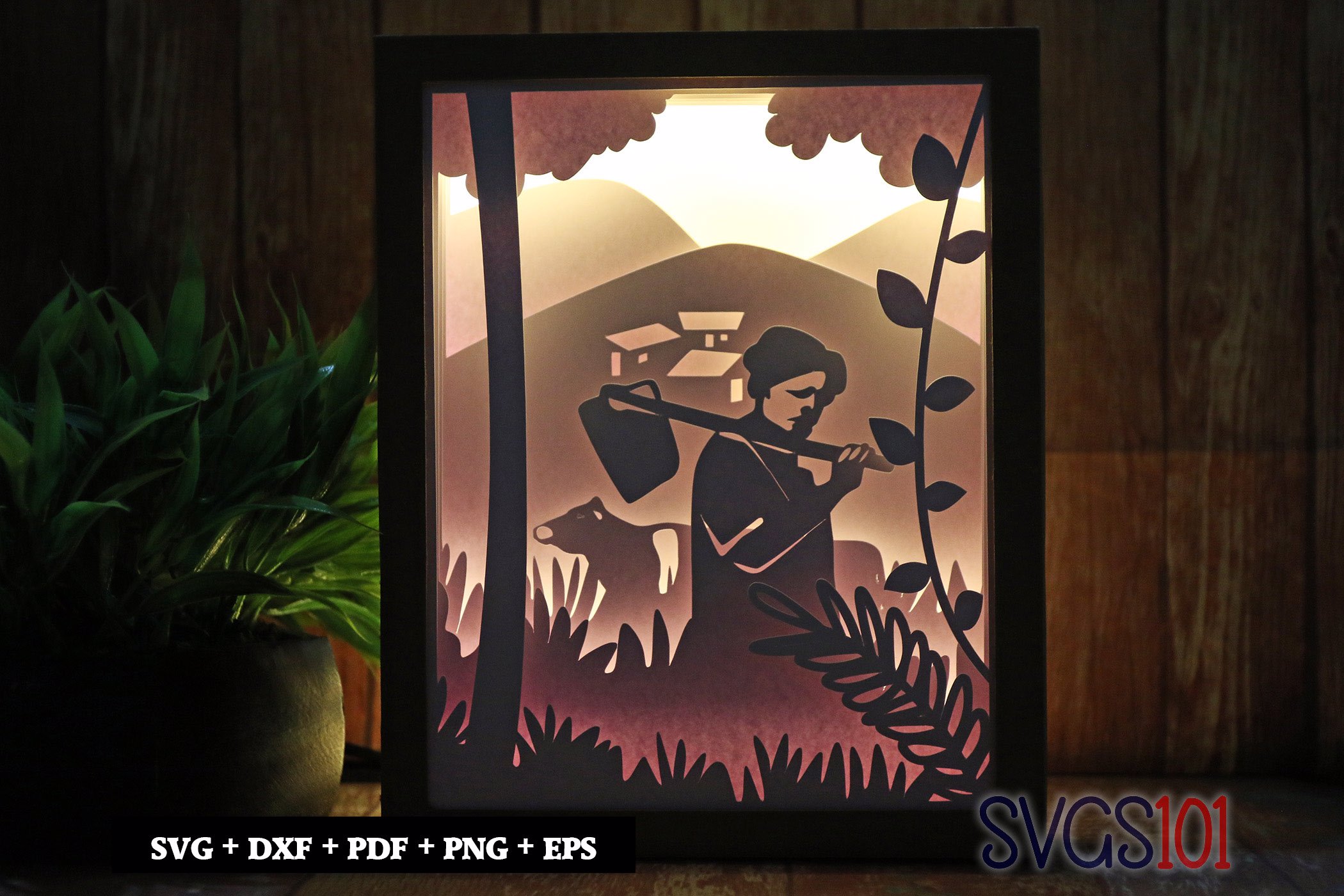 Village Farmer Paper 3D Shadow Box SVG 8x10