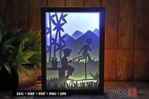 Innocent Boy Fishing and Playing Light Box SVG 5x7 Landscape