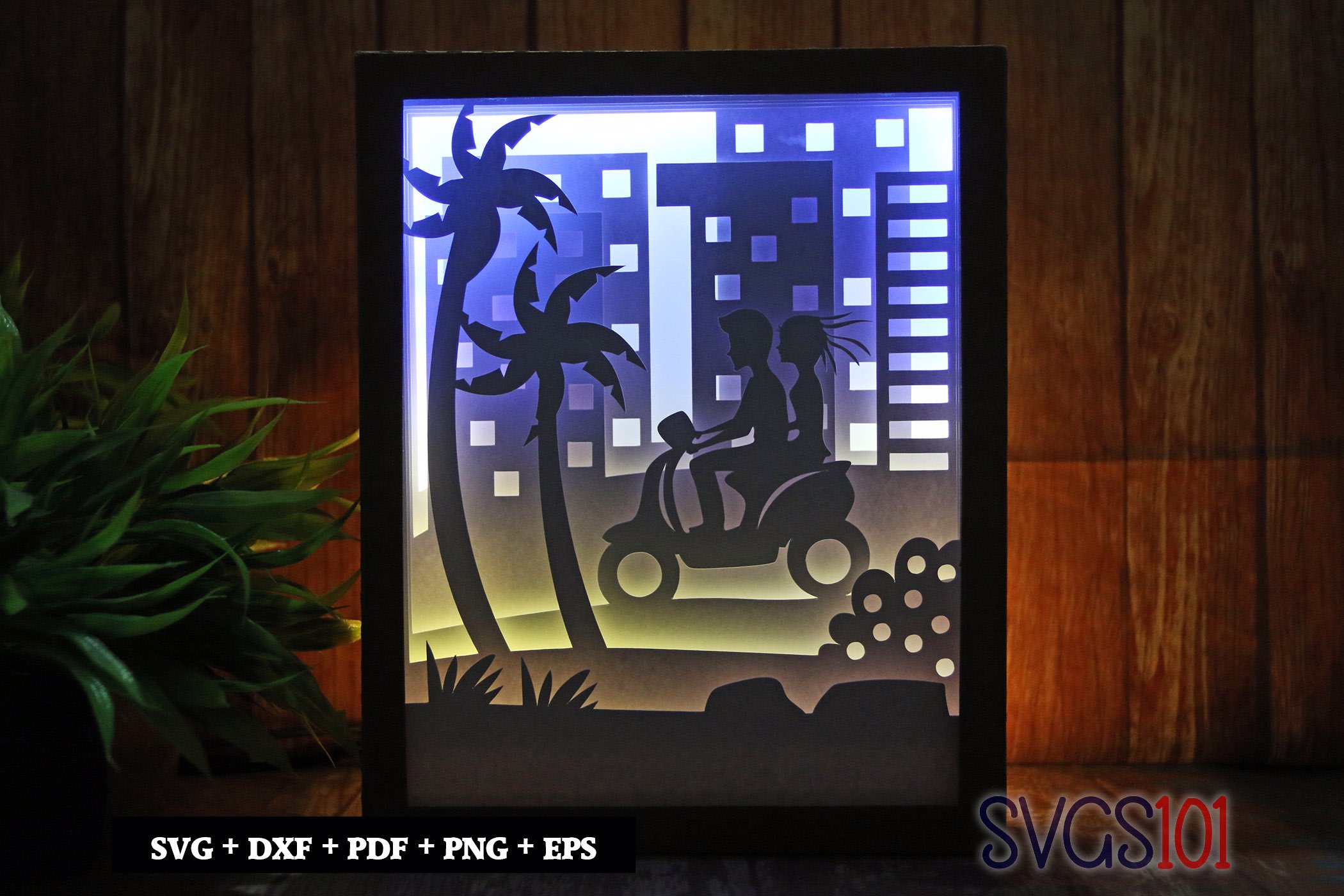 Scooter Riding Shadow Box SVG 8x10