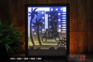 Scooter Riding Shadow Box SVG 8x10