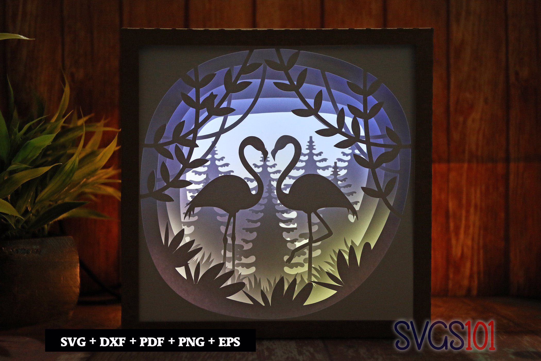 Cute Flamingos Shadow Box Light Box 8x8, 12x12