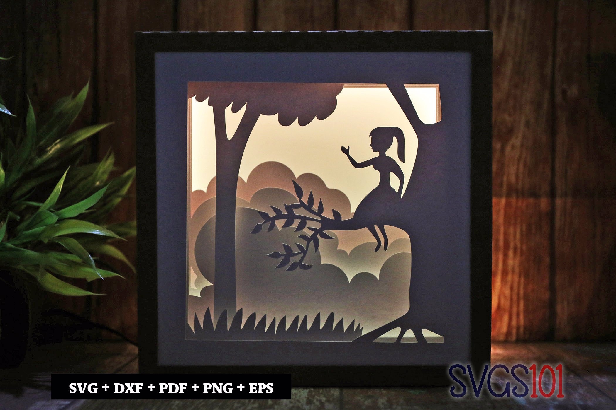 Girl Sitting on Tree DIY Shadow Box Light Box 8x8, 12x12