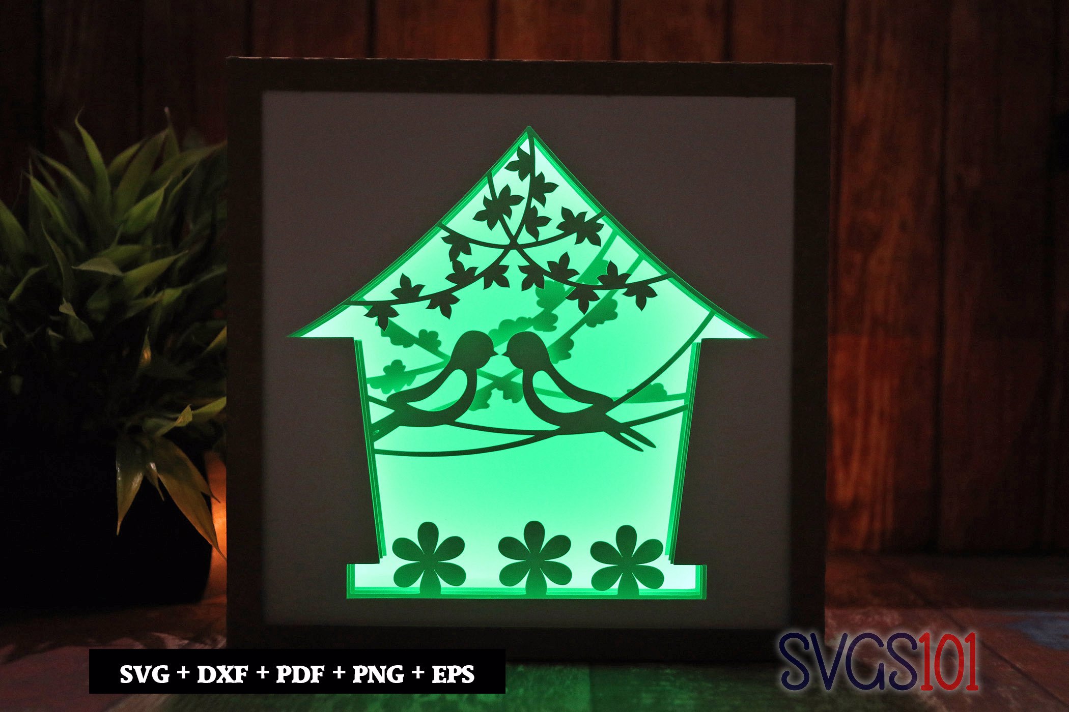 Love Birds in House Square Shadow Box SVG 8x8 10x10 12x12