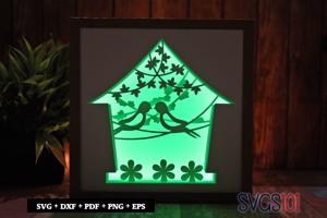 Love Birds in House Square Shadow Box SVG 8x8 10x10 12x12