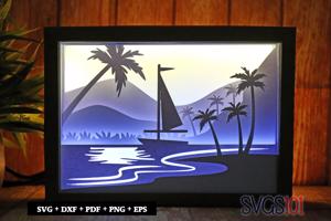 Beach with Palm Tree Shadow Box SVG 5x7
