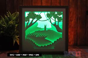 Rabbit in Forest LED Light Box Shadow Box Square 8x8, 12x12