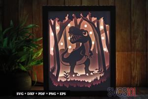 Crazy Angry Dinosaur Paper 3D Shadow Box SVG 8x10