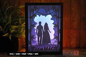 Adorable Pair of Boy and Girl Paper 3D Shadow Box SVG 5x7