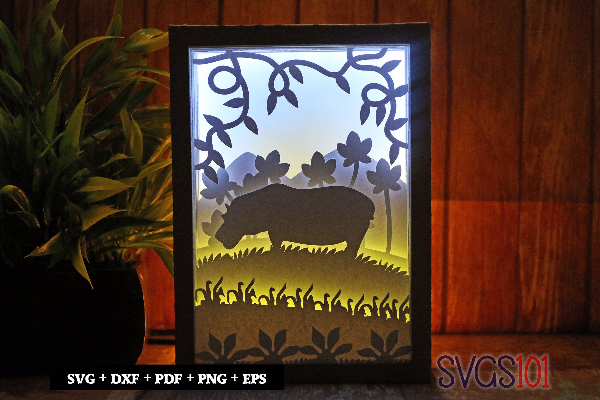 Big Hippopotamus Shadow Box 5x7 Rectangle