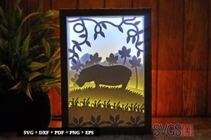 Big Hippopotamus Shadow Box 5x7 Rectangle