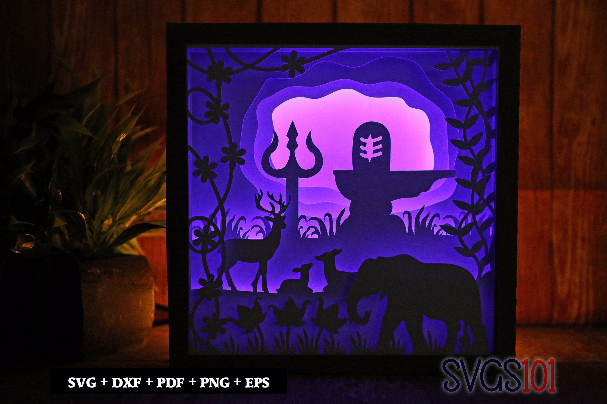 Lord Shiva Shivling LED Light Box Shadow Box Square 8x8, 12x12