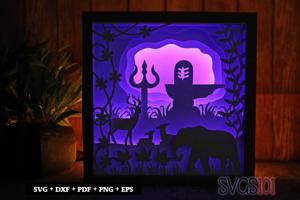 Lord Shiva Shivling LED Light Box Shadow Box Square 8x8, 12x12