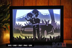 Father Carrying Son Shadow Box 5x7 Rectangle