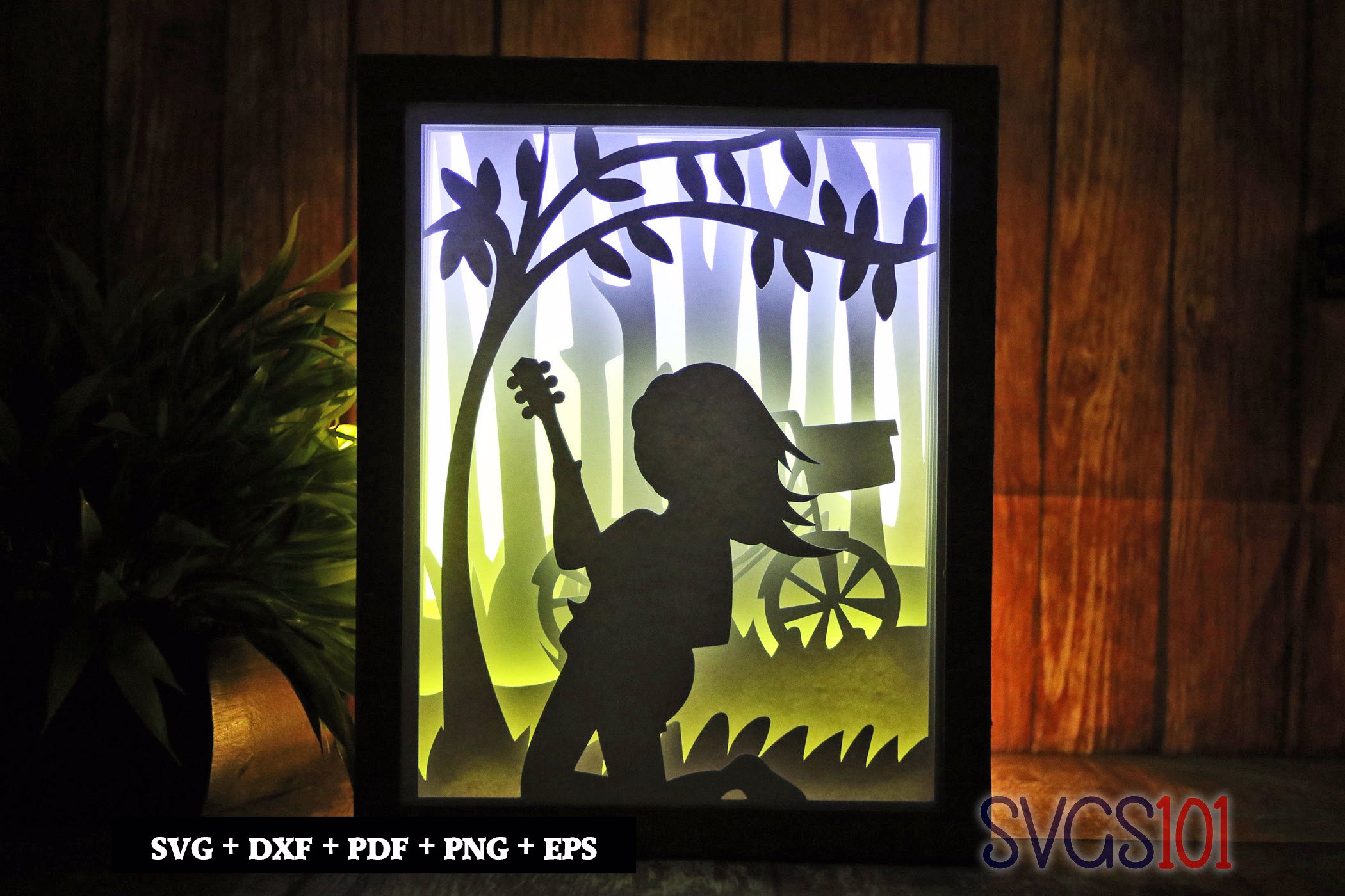 Girl Playing Guitar Paper 3D Shadow Box SVG 8x10
