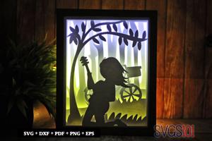Girl Playing Guitar Paper 3D Shadow Box SVG 8x10