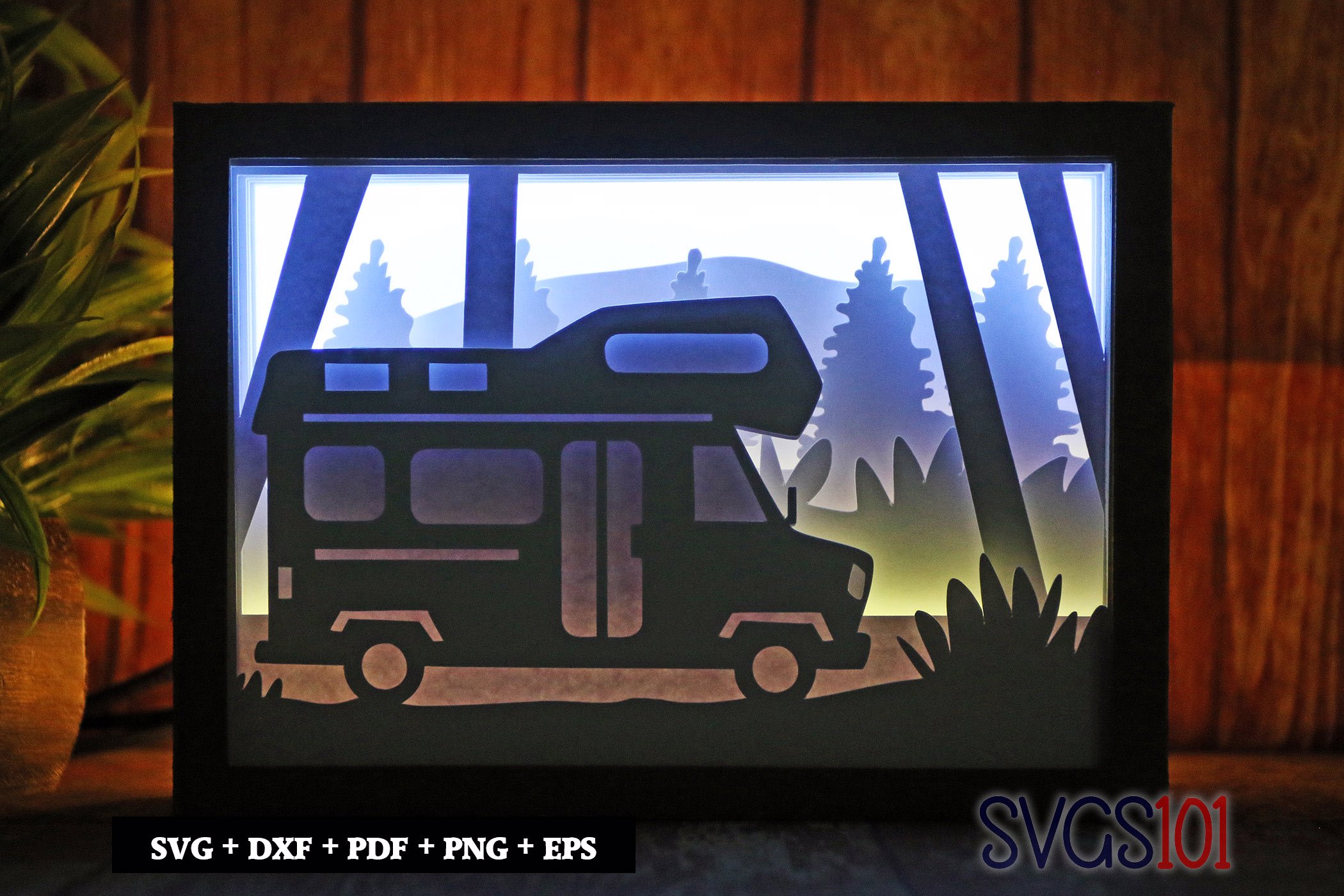 Parked Camper Van Light Box SVG 5x7 Landscape