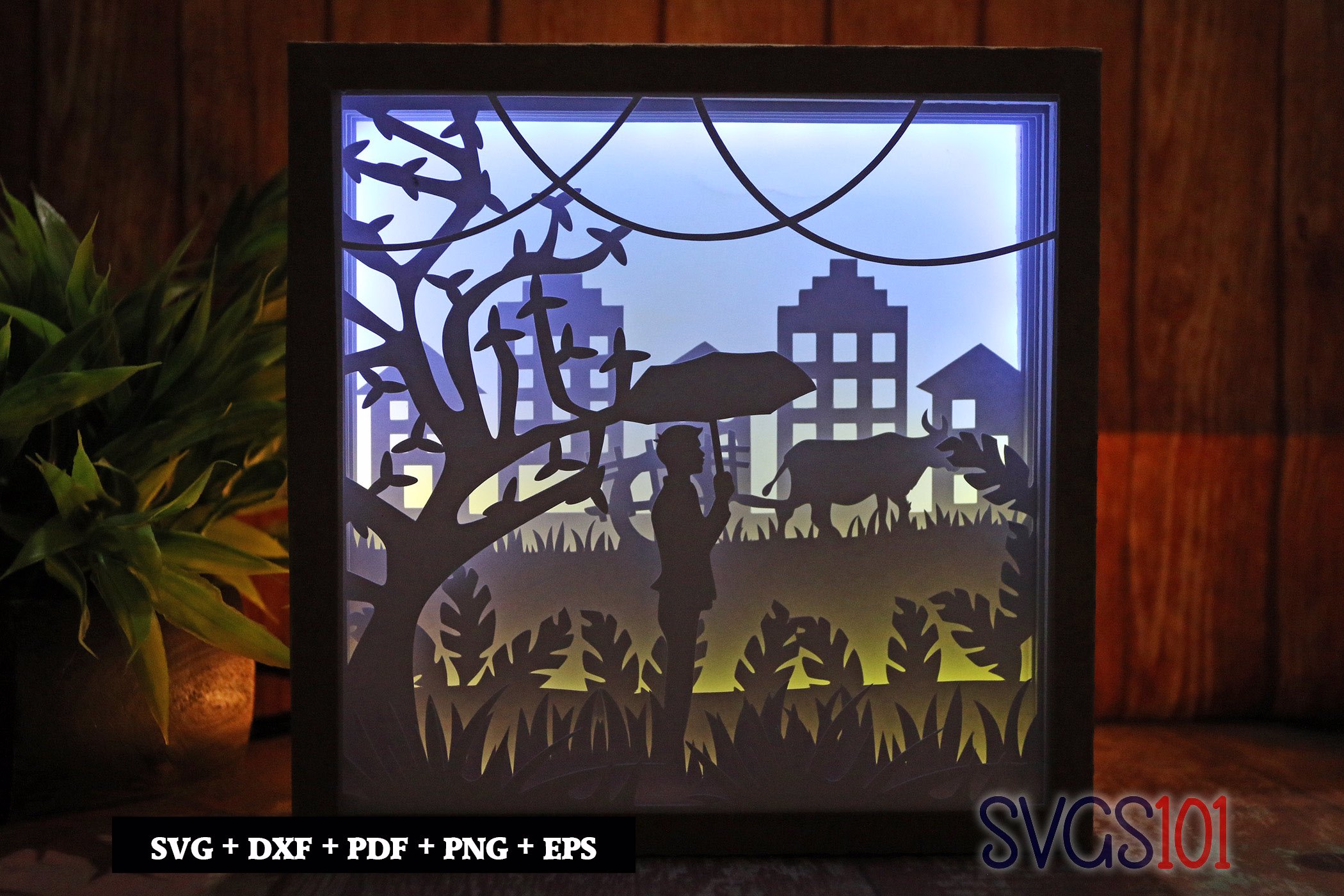 Boy Holding Umbrella with Ox LED Light Box Shadow Box Square 8x8, 12x12