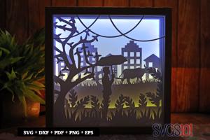 Boy Holding Umbrella with Ox LED Light Box Shadow Box Square 8x8, 12x12