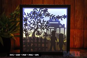 Couple Walking Shadow Box Light Box 8x8, 12x12