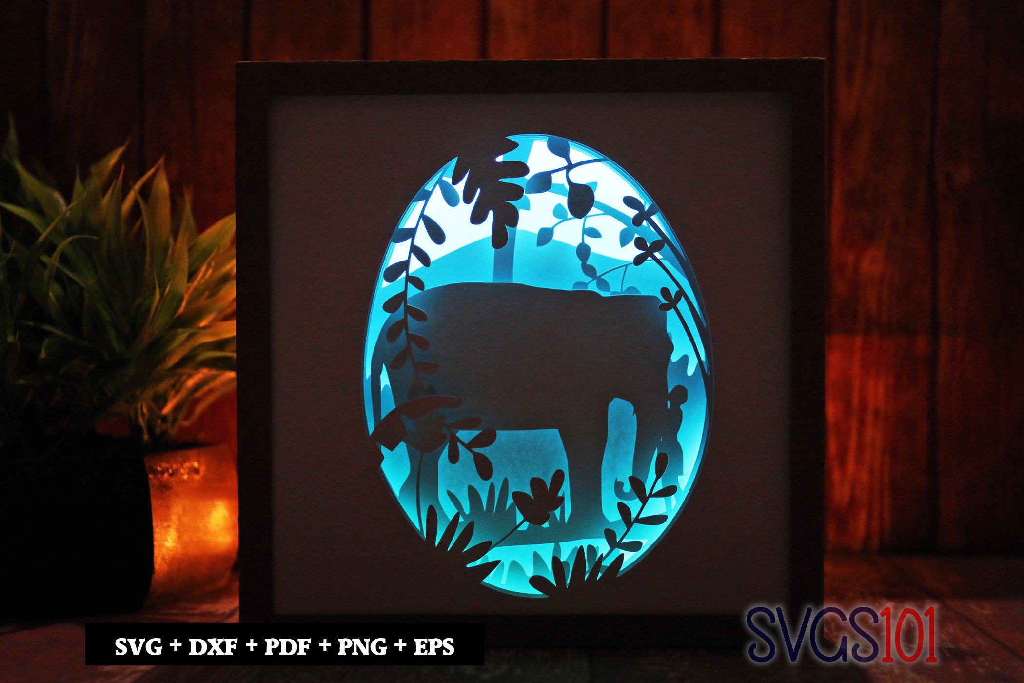 Elephant with Care Taker Shadow Box Light Box 8x8, 12x12