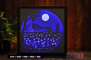 Night Scene with Lighthouse? DIY Shadow Box Light Box 8x8, 12x12