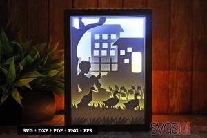 Boy with a Book under Tree Shadow Box SVG 5x7