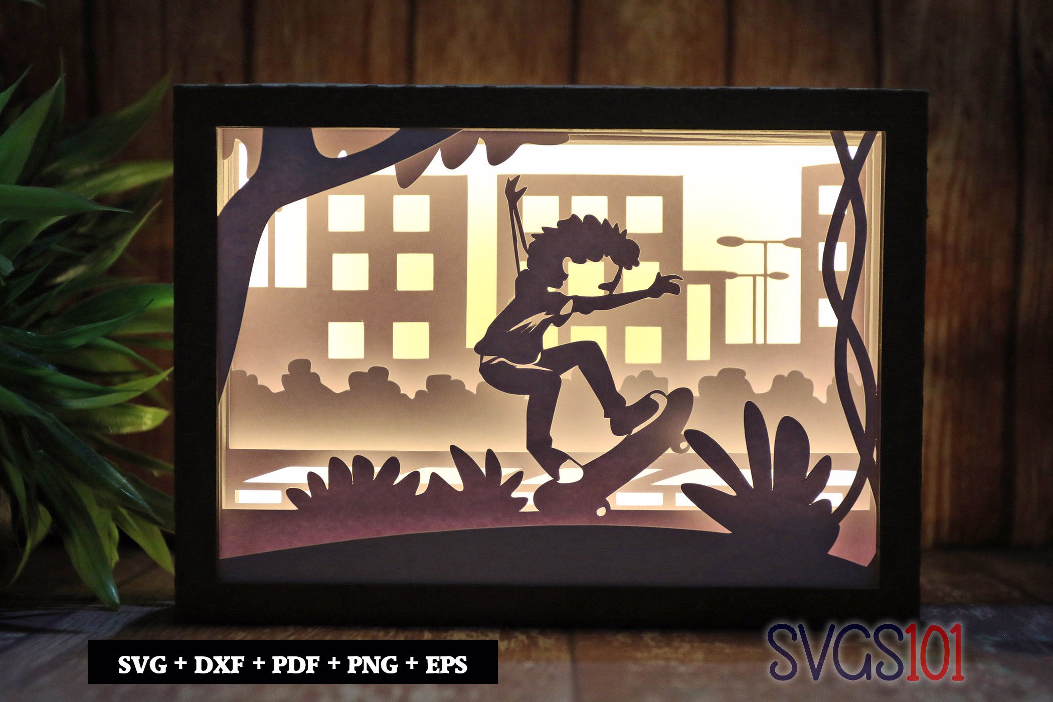 Boy Skating Shadow Box 5x7 Rectangle