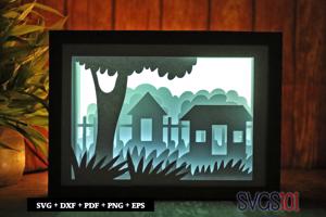 Rural Village Scene Light Box SVG 5x7 Landscape