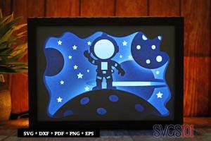 Astronaut on Moon Shadow Box SVG 5x7