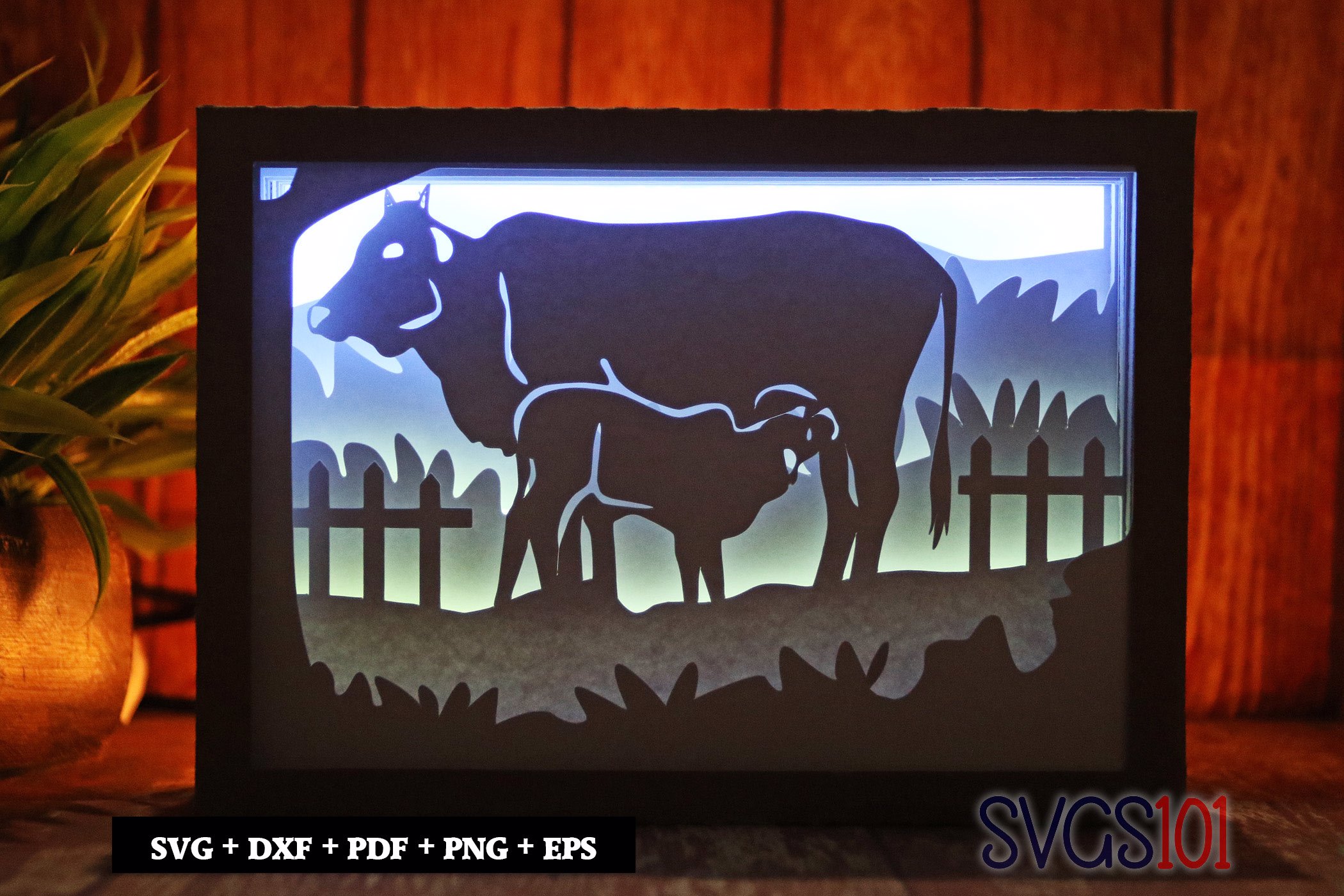 Cow feeding Calf Shadow Box SVG 5x7