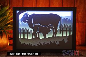 Cow feeding Calf Shadow Box SVG 5x7