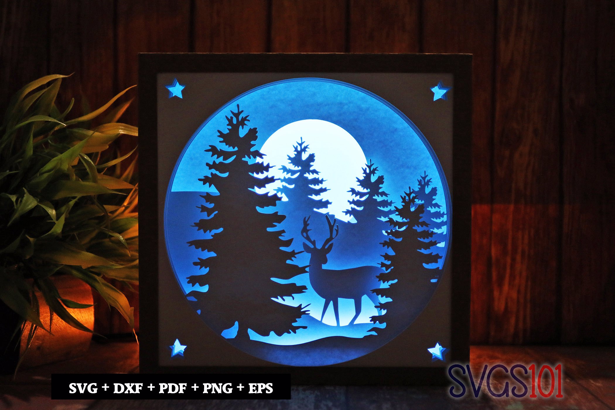 Deer with XMas Tree Shadow Box Light Box 8x8, 12x12