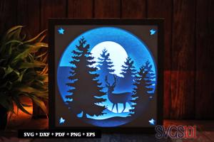 Deer with XMas Tree Shadow Box Light Box 8x8, 12x12