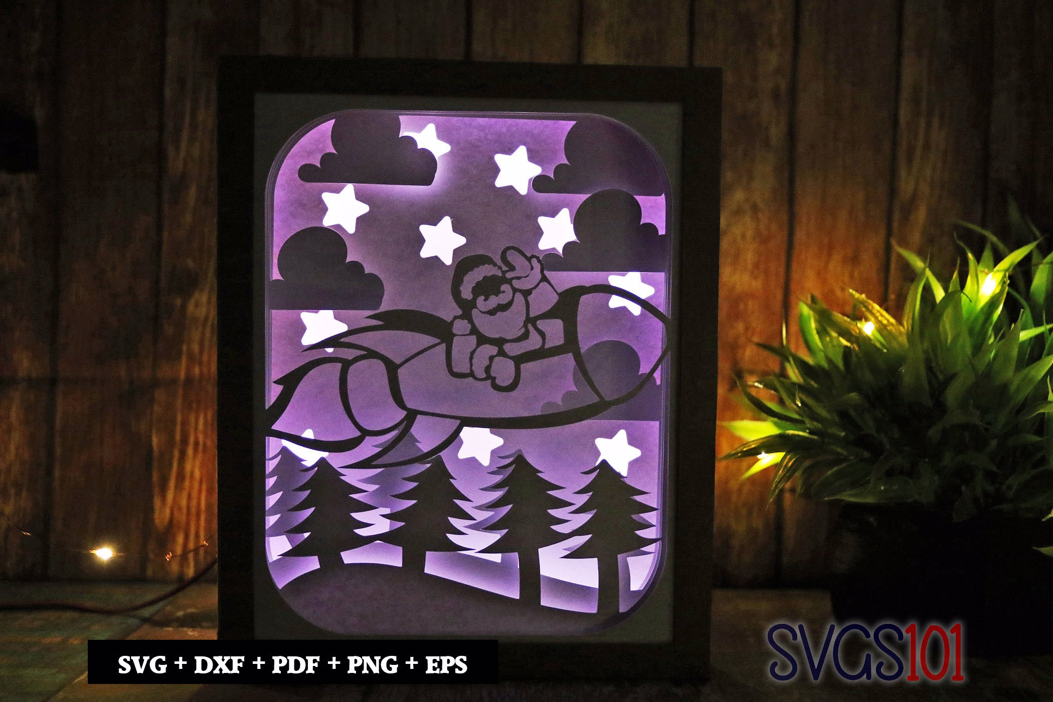 Santa Claus on Rocket Light Box SVG 8x10 Portrait