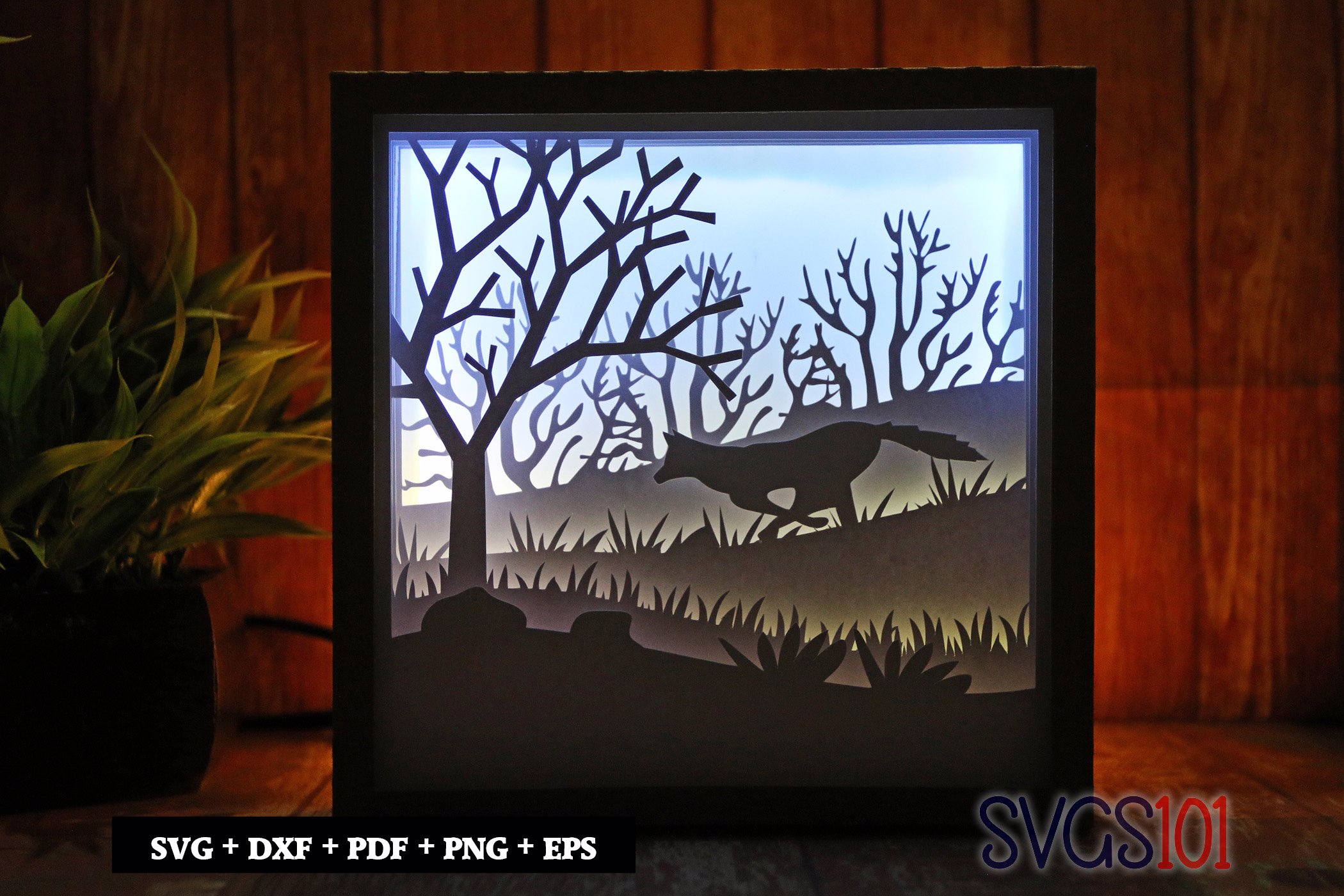 Cunning Wild Fox LED Light Box Shadow Box Square 8x8, 12x12