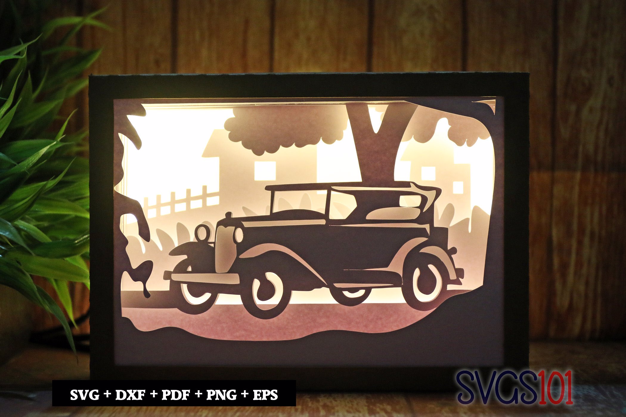 Antique Car DIY Shadow Box Light Box 5x7