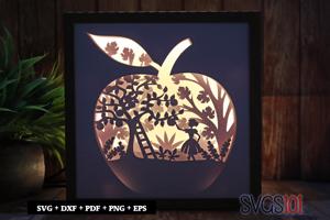 Girl in Apple Shape Square Shadow Box SVG 8x8 10x10 12x12
