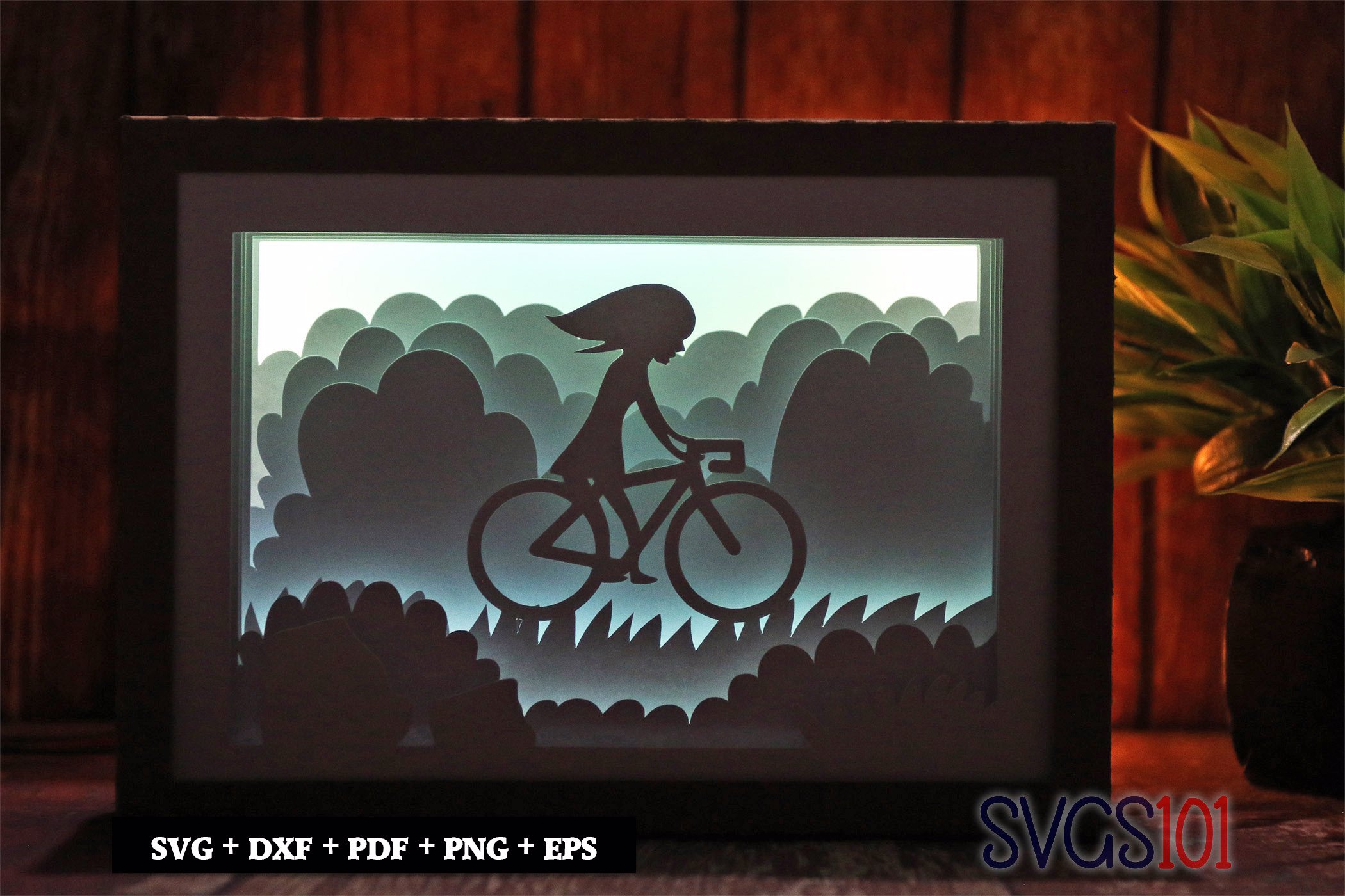 Girl Cycling Shadow Box 5x7 Rectangle
