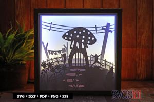 Mushroom House Shadow Box Light Box 8x8, 12x12