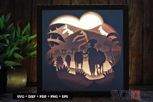 Village Women with cattle Shadow Box Light Box 8x8, 12x12