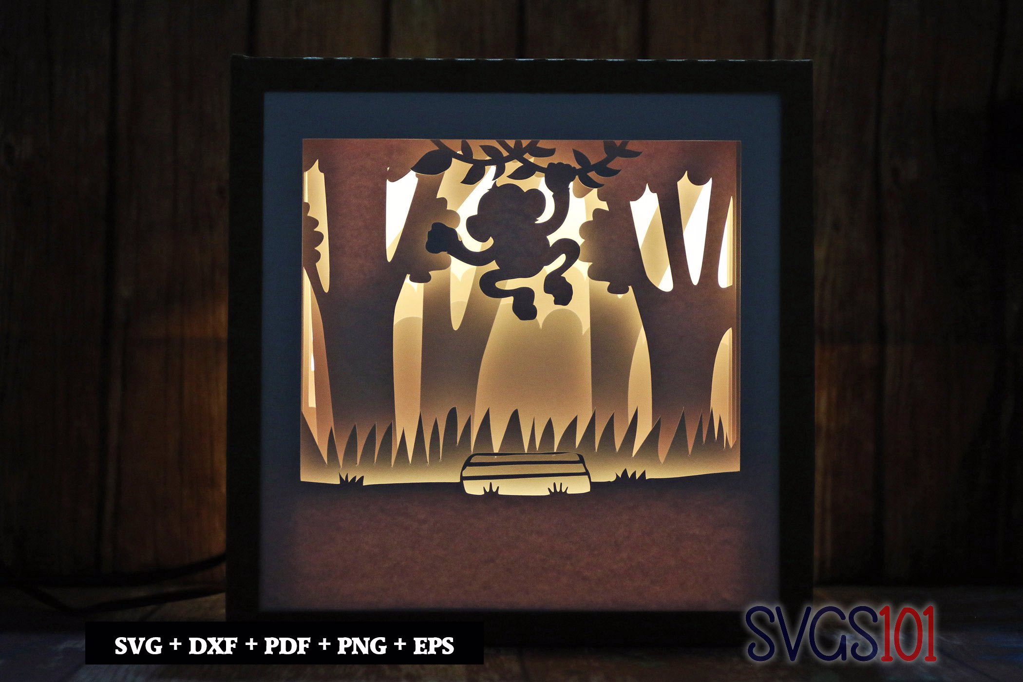 Chimpanzee Hanging LED Light Box Shadow Box Square 8x8, 12x12