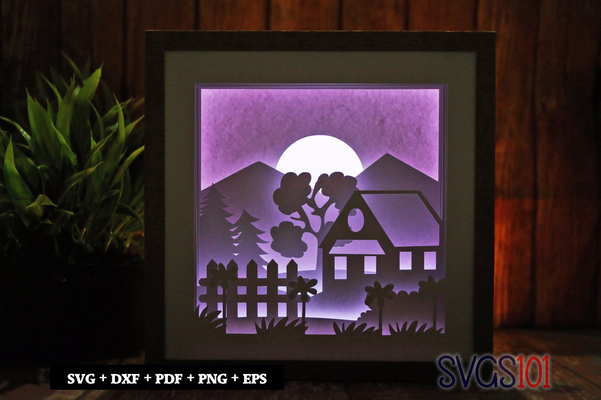 House with Garden LED Light Box Shadow Box Square 8x8, 12x12