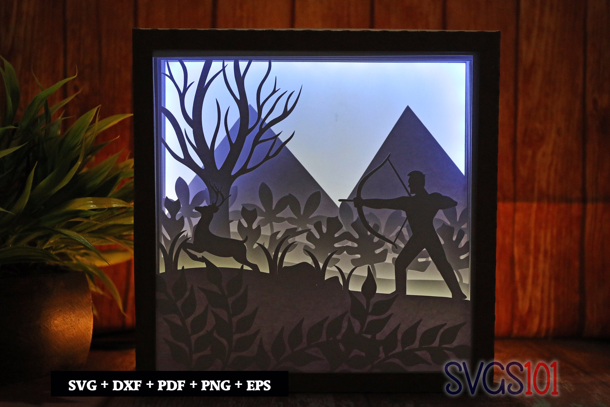 Hunter with Arrow and Bow Square Shadow Box SVG 8x8 10x10 12x12