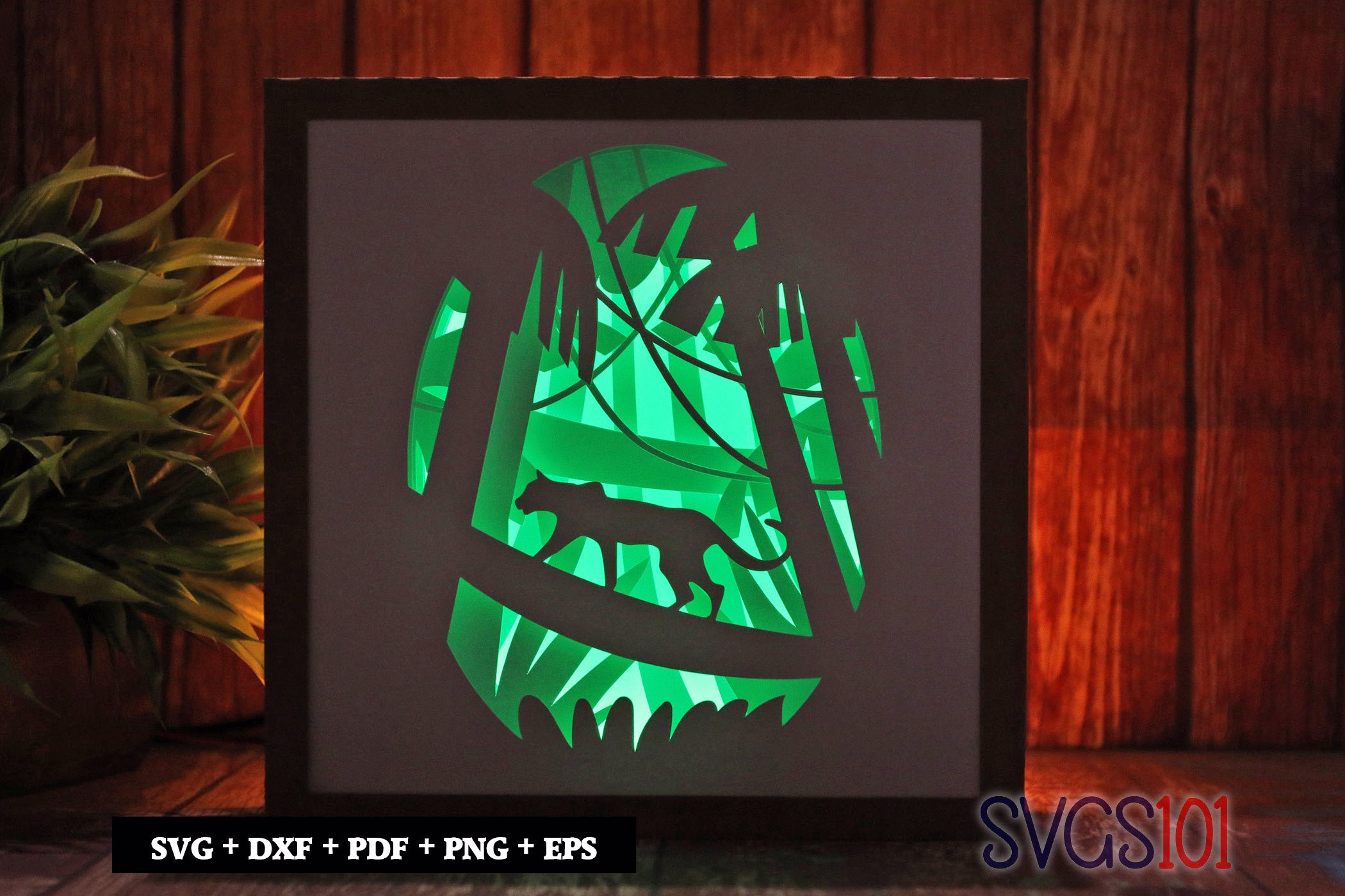 Panther in Jungle Square Shadow Box SVG 8x8 10x10 12x12