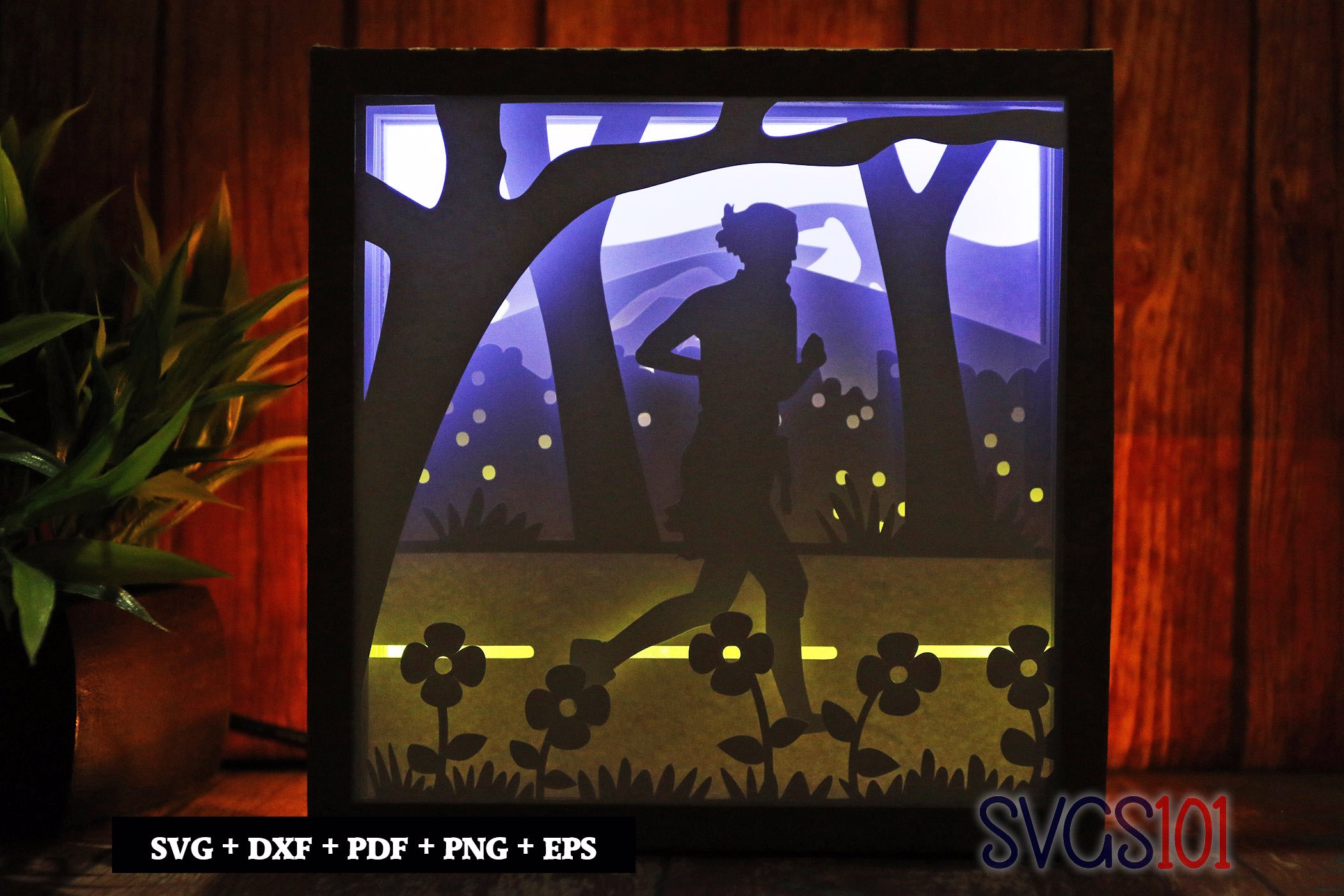 Runner in the park Paper 3D Shadow Box SVG 8x8 12x12